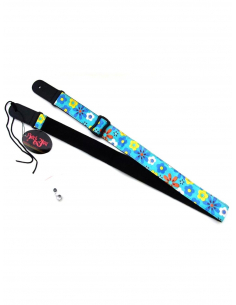 Ukulele Strap flower azzurra
