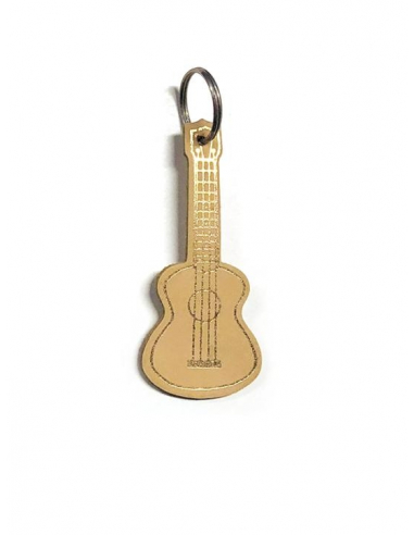 Leather ukulele key holder Light brown and gold
