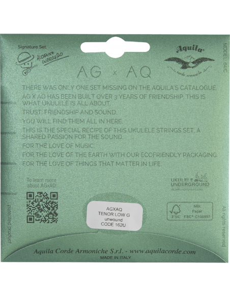 CORDE UKULELE TENORE -  AGxAQ® - SET LOW G - gCEA - cod. 162U