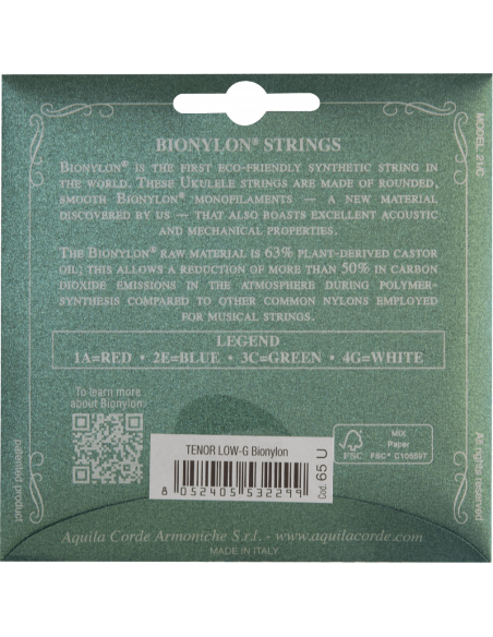 UKULELE - BIONYLON® TENOR 65U LOW-G, key of C (1 spun) GCEA