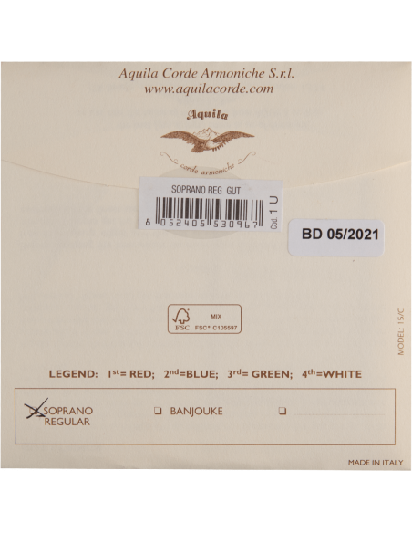 CORDE UKULELE SOPRANO - BUDELLO NATURALE® - SET HIGH G - GCEA - cod. 1U