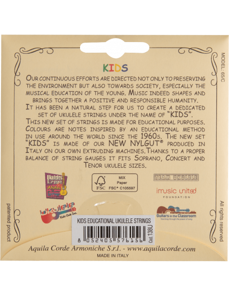 CORDE UKULELE SOPRANO - Kids® - SET HIGH G - GCEA - cod. 138U book and sticker