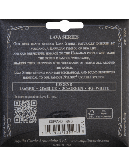 CORDE UKULELE SOPRANO –  LAVA SERIES® - SET HIGH G - GCEA – Cod. 110U