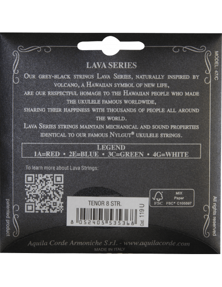 UKULELE - LAVA SERIES® TENOR 8 STRINGS 119U GgCcEeAa - SUPER NYLGUT® BLACK