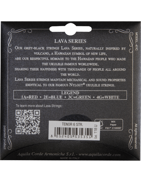 UKULELE - LAVA SERIES® TENOR 6 STRINGS 118U gCcEAa - SUPER NYLGUT® BLACK