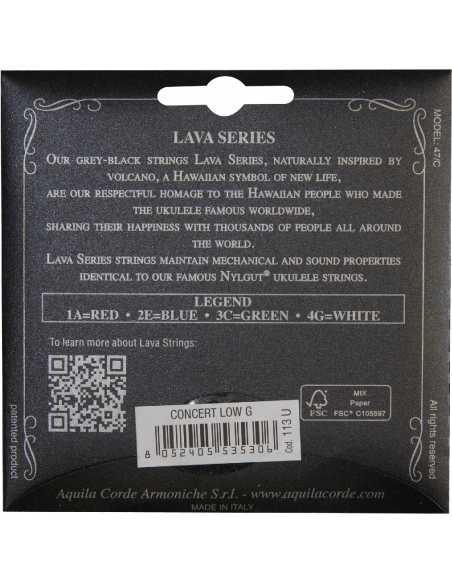 UKULELE - LAVA SERIES® CONCERTO 113U Key of C – GCEA Low G - SUPER NYLGUT® BLACK