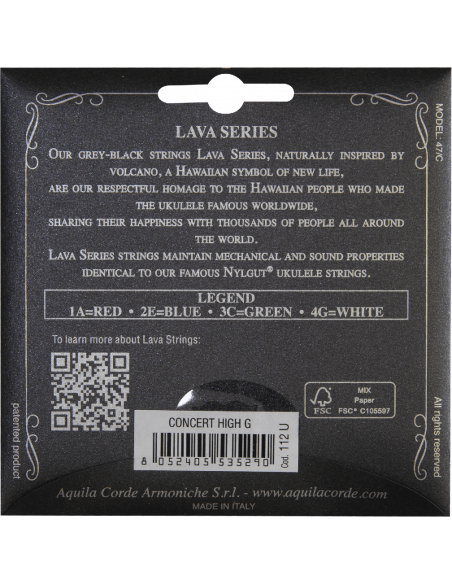 UKULELE - LAVA SERIES® CONCERTO 112U Key of C – GCEA High G - SUPER NYLGUT® BLACK