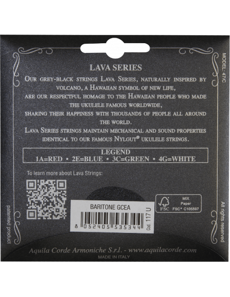 UKULELE - LAVA SERIES® BARITONE 117U GCEA - SUPER NYLGUT® BLACK