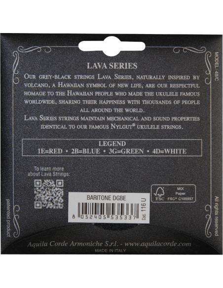UKULELE - LAVA SERIES® BARITONE 116U DGBE - SUPER NYLGUT® BLACK