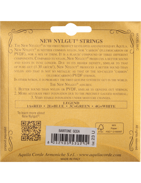 UKULELE - NEW NYLGUT® BARITONE 4 strings, GCEA, Code 23U