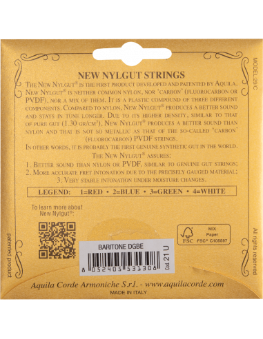 CORDE UKULELE BARITONE –  NEW NYLGUT® - SET LOW...