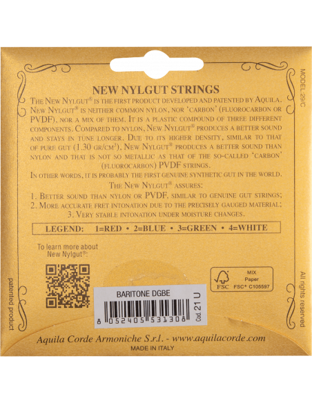 UKULELE - NEW NYLGUT® BARITONE 4 strings, EBGD, Code 21U