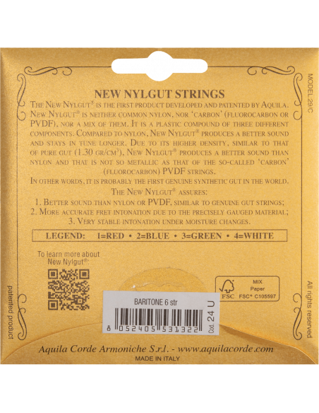 UKULELE - NEW NYLGUT® BARITONE 6 strings DGBE, Code 24U
