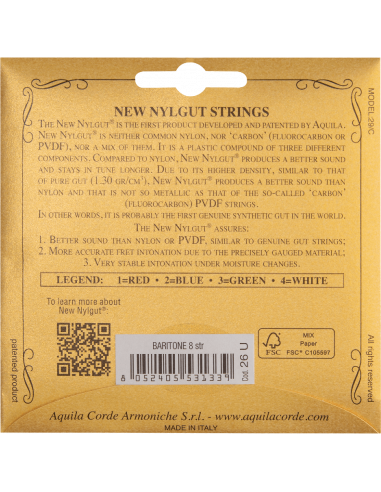 CORDE UKULELE BARITONE –  NEW NYLGUT® - SET 8...