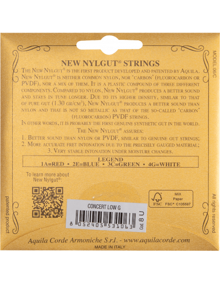 UKULELE - NEW NYLGUT® LOW-G CONCERT (1 spun) GCEA, Code 8U