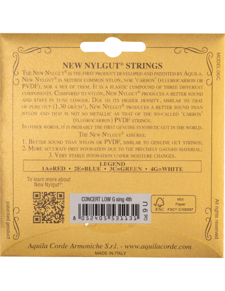 UKULELE - NEW NYLGUT® Single String 4th Concerto Low G Code 9U