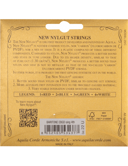 UKULELE - NEW NYLGUT® Single string yarn 4th row Baritone EBGD, Code 22U