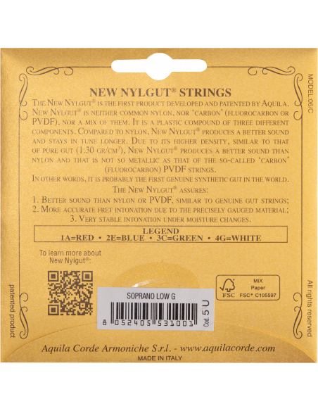 UKULELE - NEW NYLGUT® SOPRANO LOW-G (1 wound string) GCEA, Code 5U
