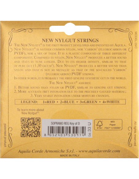 CORDE UKULELE SOPRANO – NEW NYLGUT® -  KEY OF D - Cod. 33U