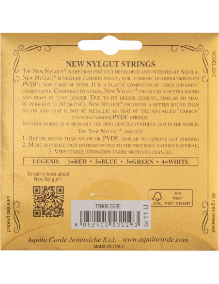 CORDE UKULELE TENORE -  NEW NYLGUT® - SET DGBE CON HIGH D - DGBE - cod. 11U