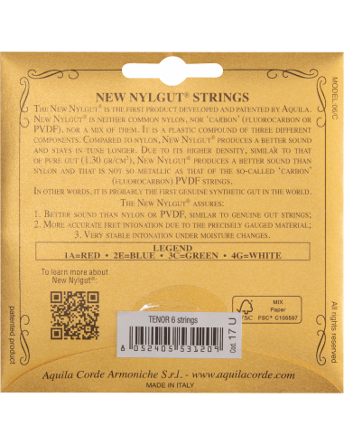 UKULELE - NEW NYLGUT® TENOR 6 strings, 1 spun...