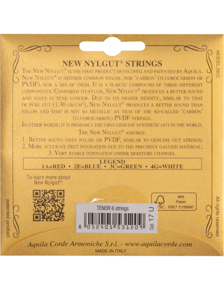 UKULELE - NEW NYLGUT® TENOR 6 strings, 1 spun (LILI'U) GCEA, Code 17U