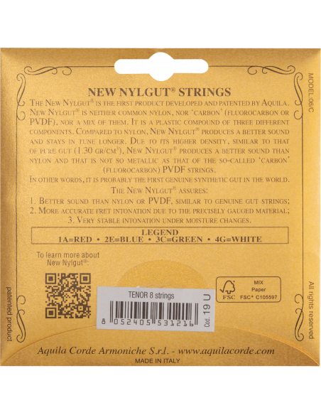 UKULELE - NEW NYLGUT® TENOR 8 strings, 1 spun (LILI'U) GCEA, Code 19U