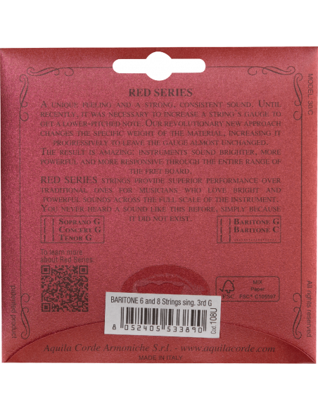 UKULELE - RED SERIES Single string 3a G for 6 and 8 strings Baritone code 108U