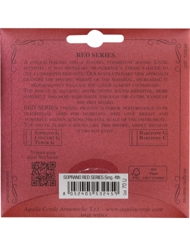 UKULELE - RED SERIES Low G 4a Soprano cod. 70U