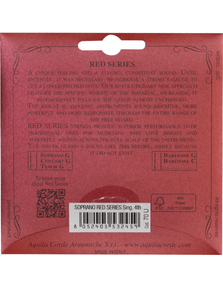 CORDE UKULELE SOPRANO - RED SERIES® - Low G 4a Soprano cod. 70U