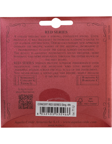 CORDE UKULELE CONCERTO - CORDA SINGOLA 4th LOW G non filata RED SERIES® - cod. 71U