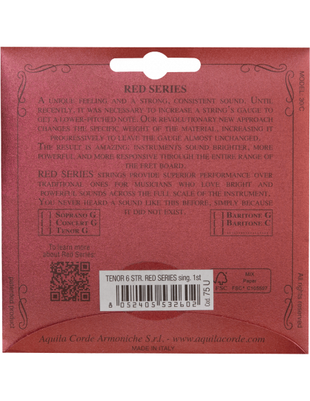 CORDE UKULELE TENORE - CORDA SINGOLA LOW A 1a 6 - 8 corde (LILI'U) non filata RED SERIES® - cod. 75U