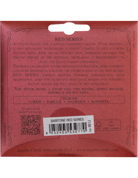 CORDE UKULELE BARITONE –  RED SERIES® - SET LOW D - DGBE - cod. 89U