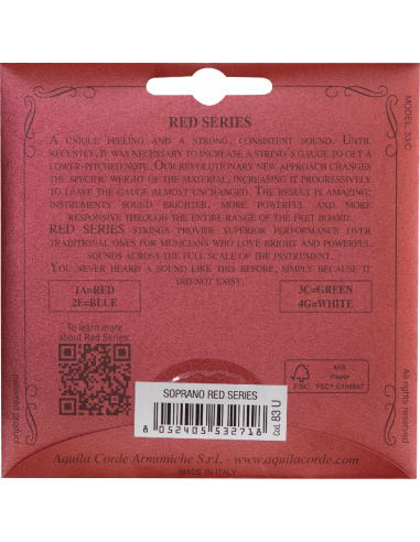 UKULELE - RED SERIES SOPRANO REGULAR - SET GCEA...