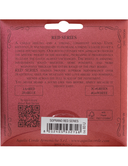 CORDE UKULELE SOPRANO - RED SERIES® - SET HIGH G - GCEA - cod. 83U