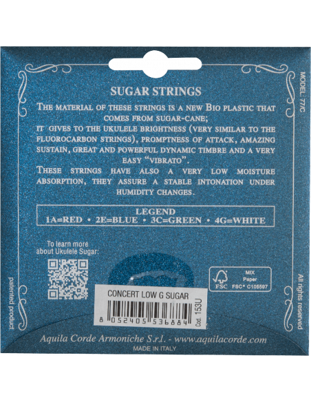 CORDE UKULELE CONCERTO - SUGAR® - SET LOW G - gCEA - cod. 153U