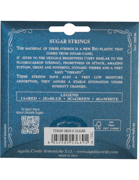 CORDE UKULELE TENORE -  SUGAR® - SET HIGH G - GCEA - cod.  154U