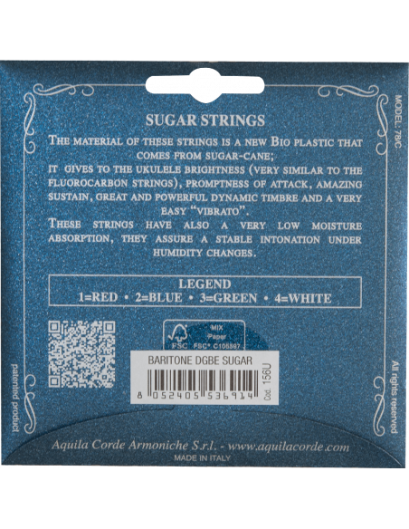 UKULELE - SUGAR Baritone, low-D, wound-D&G (DGBE) 156U