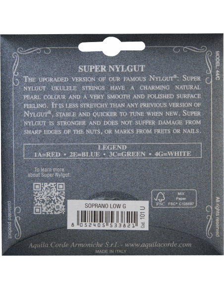 CORDE UKULELE SOPRANO - SUPERNYLGUT® - SET LOW G - gCEA - cod. 101U