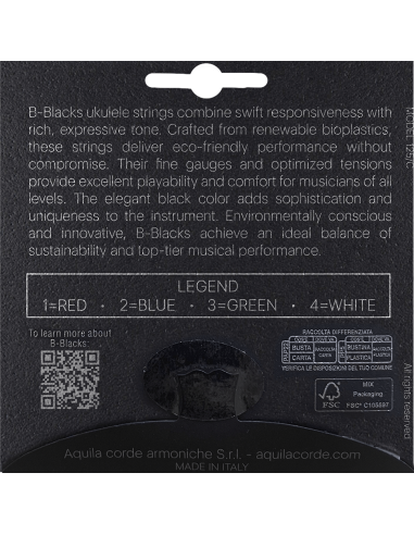 CORDE UKULELE SOPRANO -  B-BLACKS - SET HIGH G...