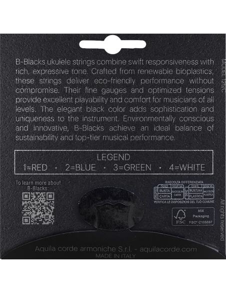 CORDE UKULELE CONCERTO –  B-BLACKS - SET HIGH G - GCEA - Cod. 180U