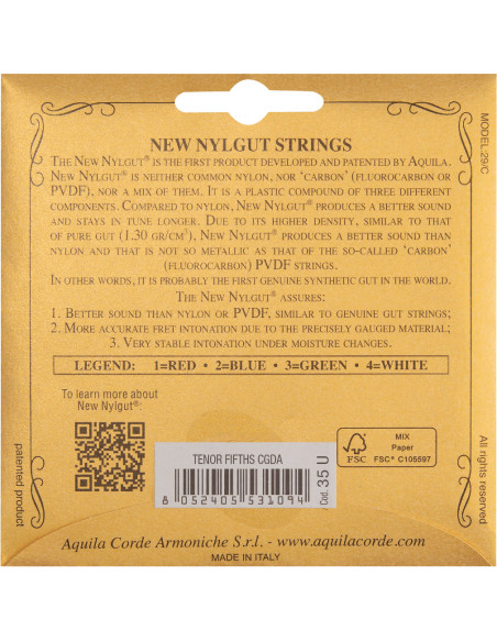 TENOR UKULELE STRINGS – NEW NYLGUT® – FIFTHS TUNING SET – CGDA – Code 35U